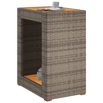 Garden Side Table with Wooden Top - Grey 60x40x75 cm