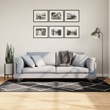 Shaggy Rug High Pile Black & Cream 100x200 cm - Cozy & Modern