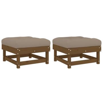 Garden Footstools with Cushions - 2pcs Honey Brown Solid Wood