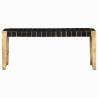 Black Real Leather & Mango Wood Bench - 110 cm | Hipomarket