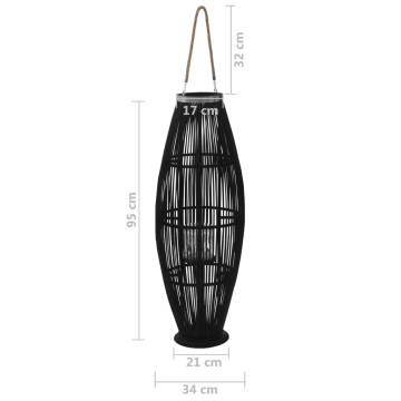 Hanging Candle Lantern Holder Bamboo Black 95 cm - Hipomarket