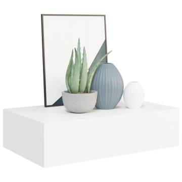 Elegant Wall-Mounted Drawer Shelf - White MDF 40x23.5x10 cm