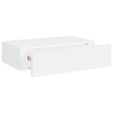 Elegant Wall-Mounted Drawer Shelf - White MDF 40x23.5x10 cm