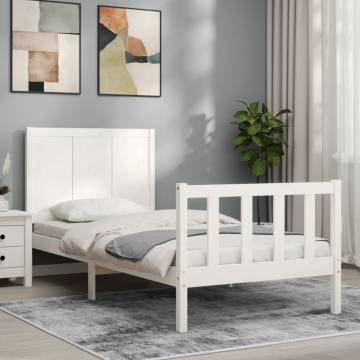 White Bed Frame with Headboard - Solid Wood 100x200 cm