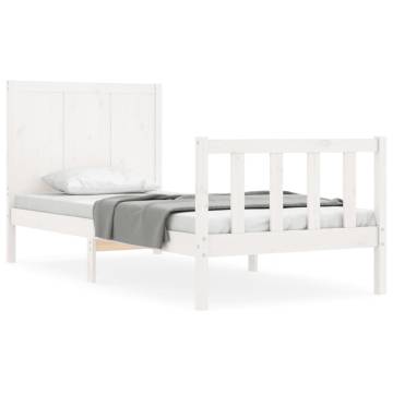 White Bed Frame with Headboard - Solid Wood 100x200 cm