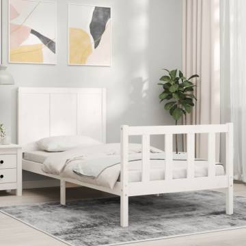 White Bed Frame with Headboard - Solid Wood 100x200 cm