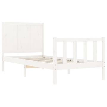 White Bed Frame with Headboard - Solid Wood 100x200 cm