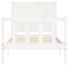 White Bed Frame with Headboard - Solid Wood 100x200 cm