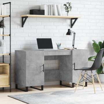 Elegant Concrete Grey Desk | Engineered Wood 140x50x75 cm