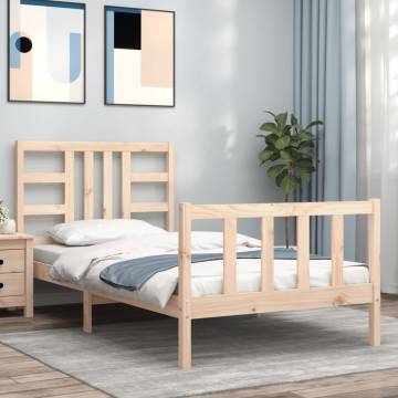 Solid Wood Bed Frame with Headboard - 90x190 cm Single