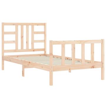 Solid Wood Bed Frame with Headboard - 90x190 cm Single