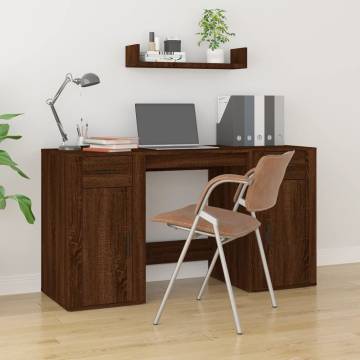 Elegant Brown Oak Desk with Cabinet - Hipomarket UK