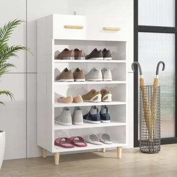 High Gloss White Shoe Cabinet 60x35x105 cm - Hipomarket UK