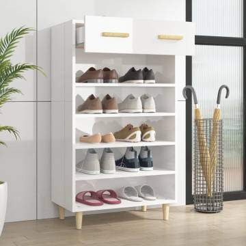 High Gloss White Shoe Cabinet 60x35x105 cm - Hipomarket UK