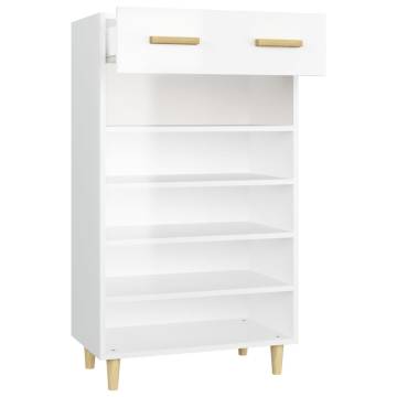 High Gloss White Shoe Cabinet 60x35x105 cm - Hipomarket UK