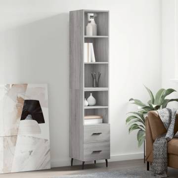 Stylish Highboard Grey Sonoma - 34.5x34x180 cm Engineered Wood