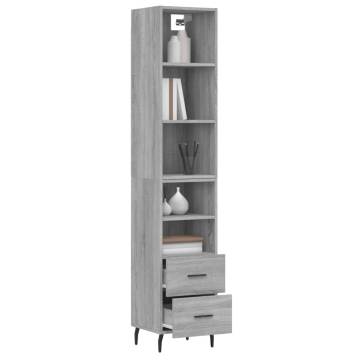 Stylish Highboard Grey Sonoma - 34.5x34x180 cm Engineered Wood