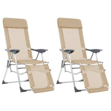 Folding Camping Chairs with Footrests - 2 pcs Cream Textilene