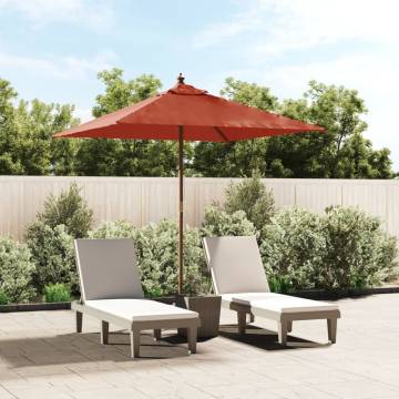 Terracotta Garden Parasol with Wooden Pole | 198x198 cm