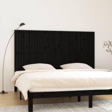 Elegant Black Wall Headboard - Solid Pine Wood 204x3x110 cm