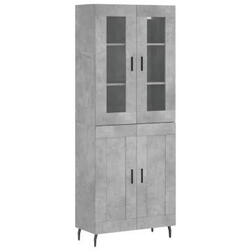 Stylish Highboard in Concrete Grey | 69.5 x 34 x 180 cm