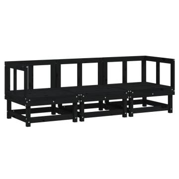 3 Piece Garden Lounge Set - Black Solid Pine Wood