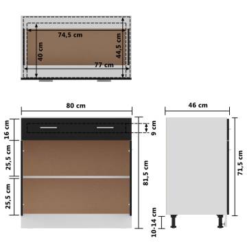 Drawer Bottom Cabinet Black - 80x46x81.5 cm Engineered Wood