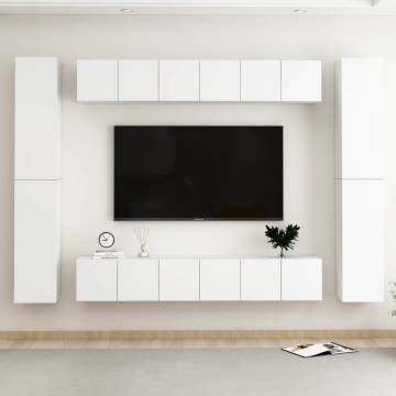 10 Piece White TV Cabinet Set - Stylish & Functional Storage