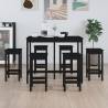 7 Piece Bar Set Black Solid Wood Pine Colour black Number of 7 