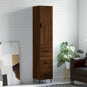 Stylish Highboard Brown Oak - 34.5x34x180 cm Engineered Wood