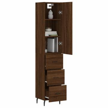 Stylish Highboard Brown Oak - 34.5x34x180 cm Engineered Wood