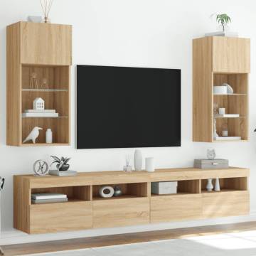 TV Cabinets with LED Lights - Sonoma Oak - 2 pcs | Hipo Market