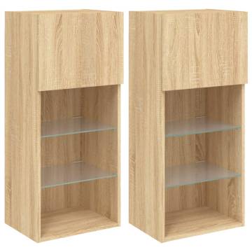 TV Cabinets with LED Lights - Sonoma Oak - 2 pcs | Hipo Market