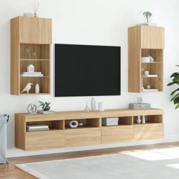 TV Cabinets with LED Lights - Sonoma Oak - 2 pcs | Hipo Market