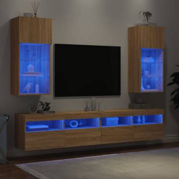 TV Cabinets with LED Lights - Sonoma Oak - 2 pcs | Hipo Market