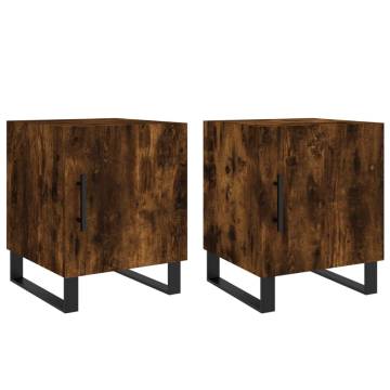 Modern Smoked Oak Bedside Cabinets - Set of 2