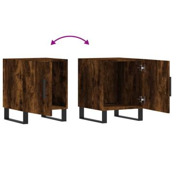 Modern Smoked Oak Bedside Cabinets - Set of 2