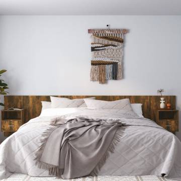 Stylish Bed Headboard with Cabinets in Smoked Oak - HipoMarket