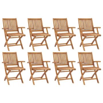 Folding Garden Chairs Set of 8 - Solid Teak Wood