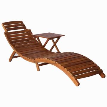 Comfortable Solid Acacia Wood Sunlounger with Table - Brown