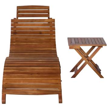 Comfortable Solid Acacia Wood Sunlounger with Table - Brown