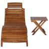 Comfortable Solid Acacia Wood Sunlounger with Table - Brown