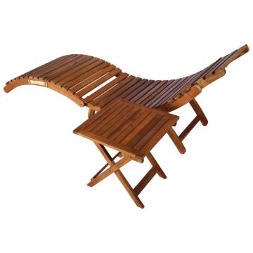 Comfortable Solid Acacia Wood Sunlounger with Table - Brown