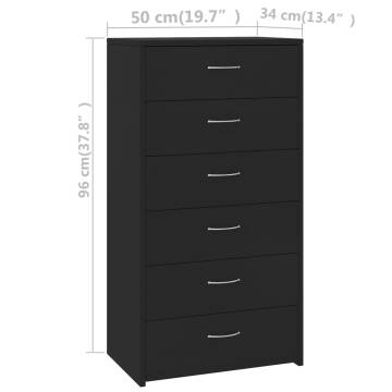 Stylish Black Sideboard with 6 Drawers - 50x34x96 cm