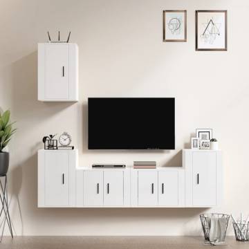 5 Piece High Gloss White TV Cabinet Set - Stylish & Practical