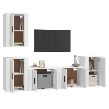 5 Piece High Gloss White TV Cabinet Set - Stylish & Practical