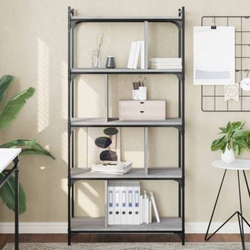 5-Tier Grey Sonoma Bookcase | Stylish & Durable Storage