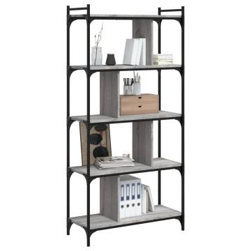 5-Tier Grey Sonoma Bookcase | Stylish & Durable Storage