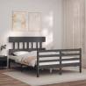 Grey Double Bed Frame with Headboard - Solid Wood