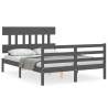 Grey Double Bed Frame with Headboard - Solid Wood